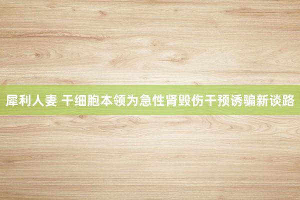 犀利人妻 干细胞本领为急性肾毁伤干预诱骗新谈路