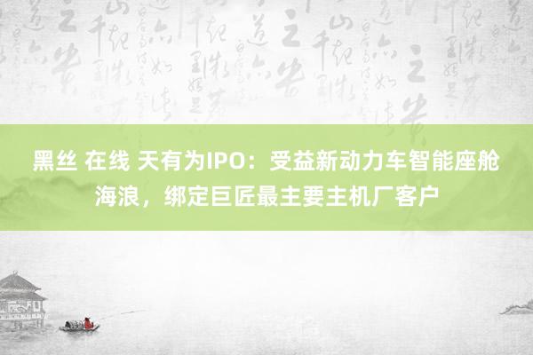 黑丝 在线 天有为IPO：受益新动力车智能座舱海浪，绑定巨匠最主要主机厂客户