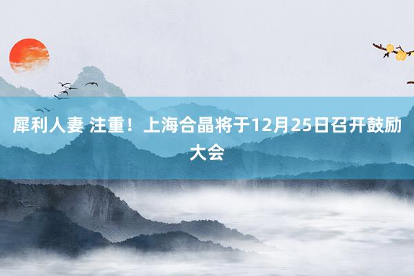 犀利人妻 注重！上海合晶将于12月25日召开鼓励大会