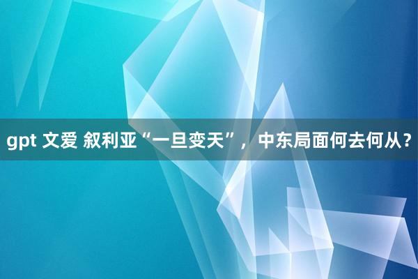 gpt 文爱 叙利亚“一旦变天”，中东局面何去何从？