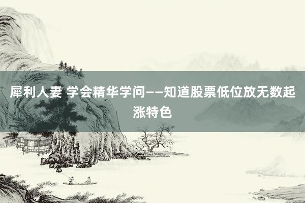 犀利人妻 学会精华学问——知道股票低位放无数起涨特色