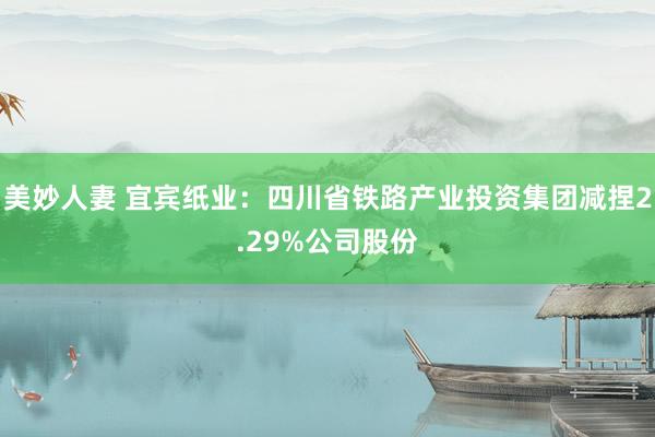美妙人妻 宜宾纸业：四川省铁路产业投资集团减捏2.29%公司股份