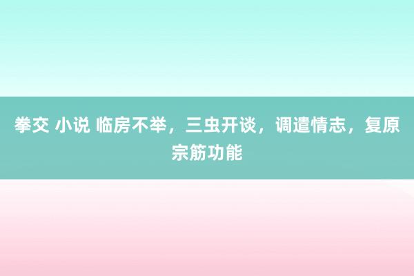 拳交 小说 临房不举，三虫开谈，调遣情志，复原宗筋功能