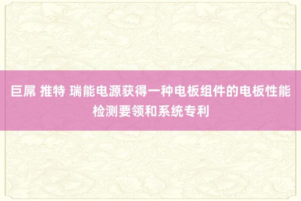 巨屌 推特 瑞能电源获得一种电板组件的电板性能检测要领和系统专利