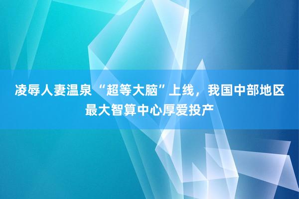 凌辱人妻温泉 “超等大脑”上线，我国中部地区最大智算中心厚爱投产