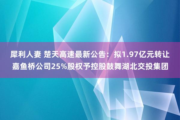 犀利人妻 楚天高速最新公告：拟1.97亿元转让嘉鱼桥公司25%股权予控股鼓舞湖北交投集团