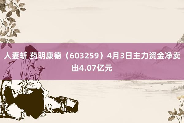 人妻斩 药明康德（603259）4月3日主力资金净卖出4.07亿元