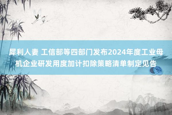 犀利人妻 工信部等四部门发布2024年度工业母机企业研发用度加计扣除策略清单制定见告
