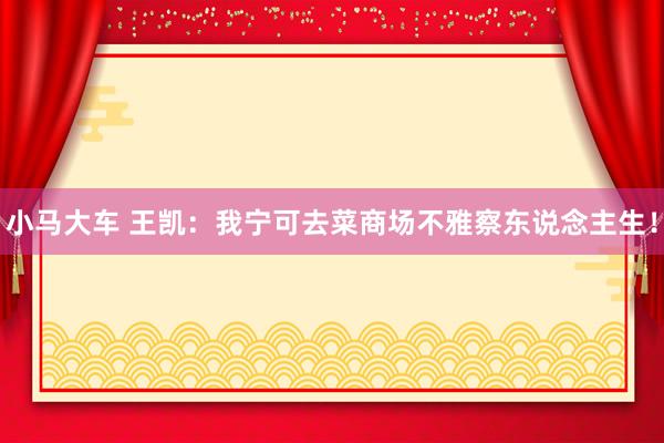 小马大车 王凯：我宁可去菜商场不雅察东说念主生！
